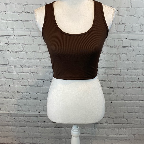 BLUSH MARK Tank Top Stretchy Ribbed Cropped-XS - Picture 2 of 3